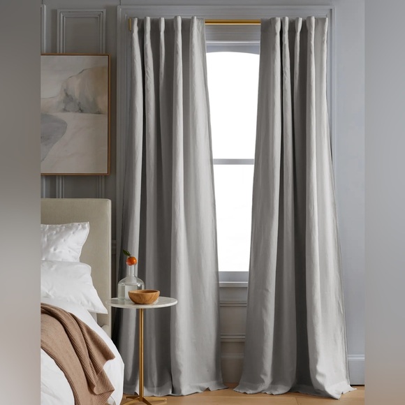 SET OF 2 - Quince European Linen Room Darkening Curtain Panel Cloud 96”x84” NWOT